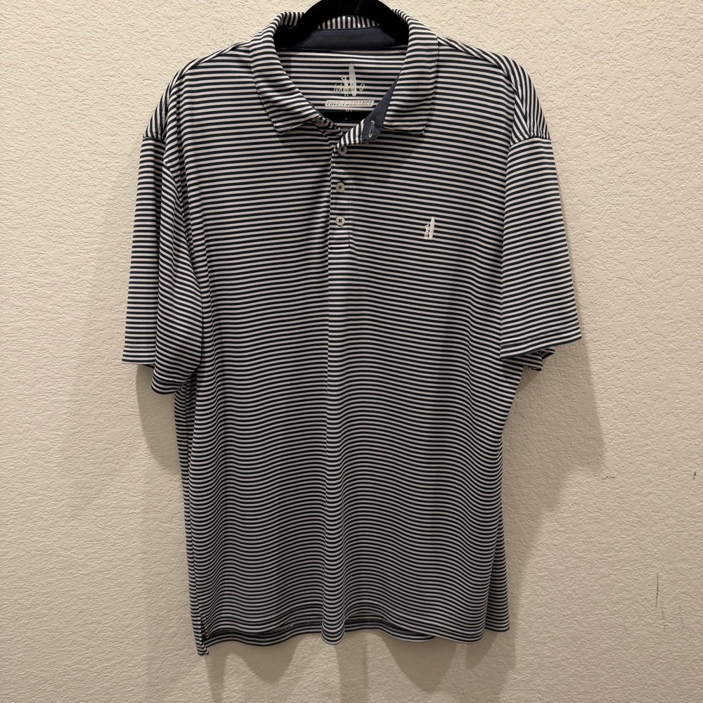 Johnnie-O Mens XL Prep-Formance Polo Shirt Navy Blue White Striped Golf Top
